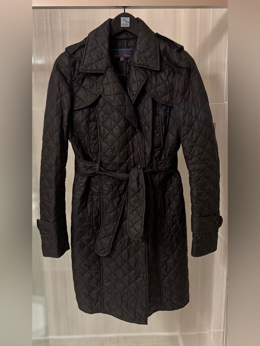 Les Copains Jeans Black Quilted Belted Trench Coat Jacket IT 42 US 6